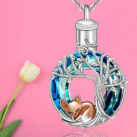 Lovely Fox Tree of Life Crystal Urn Necklace - Keepsake Memorial Jewellery B68