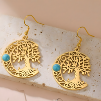 Filigree Tree of Life Dangle Earrings for Women, Crescent Moon Earrings B172