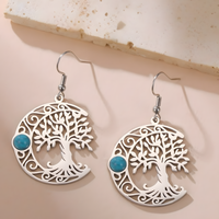 Filigree Tree of Life Dangle Earrings for Women, Crescent Moon Earrings B171