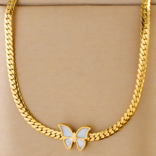 304 Stainless Steel Gold Butterfly Necklace for Women – Elegant White Enamel 756