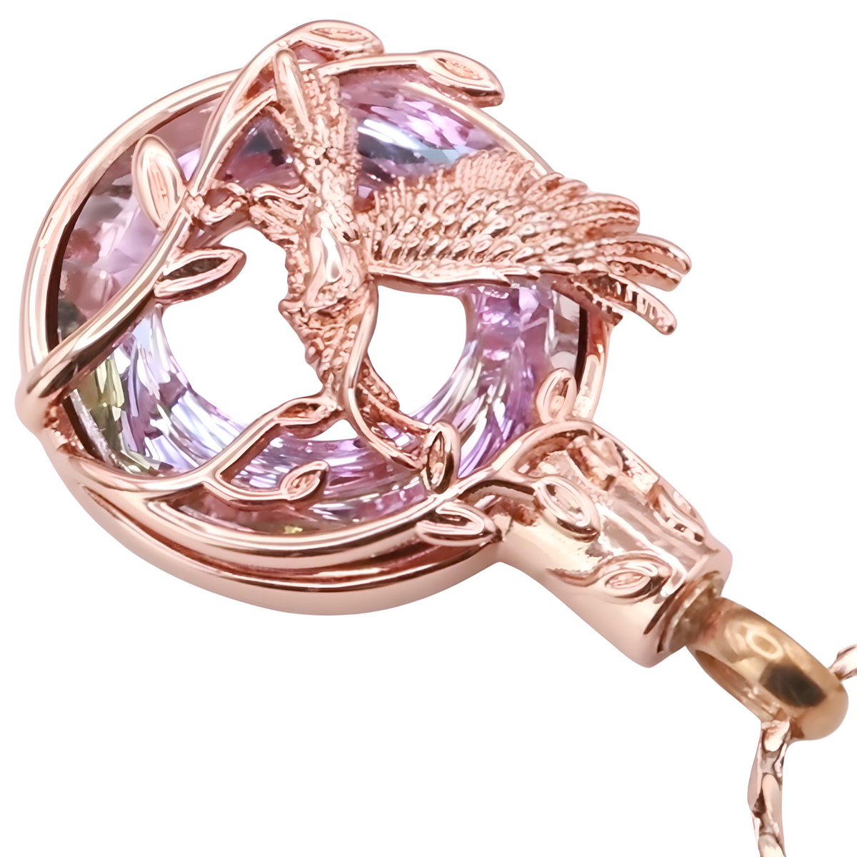 Rose Gold Eagle Bird Circular Crystal Inlay Pendant Necklace Snake Chain B205