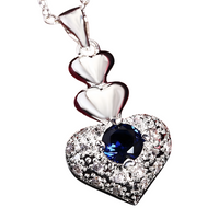 Sterling Silver Heart Jewelry Set Women Blue Zircon Crystal Pendant Necklace 680