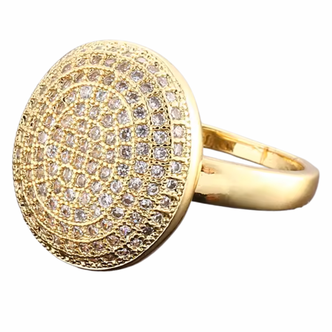 Luxury Oval Statement Ring For Women, Adjustable Gold Tone Cocktail Ring 1502