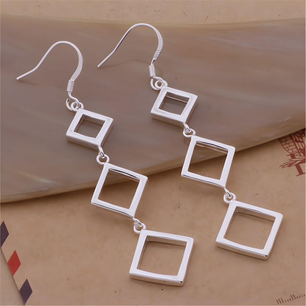 Geometric Square Drop Earrings for Women – Long Dangle Statement Copper 1196