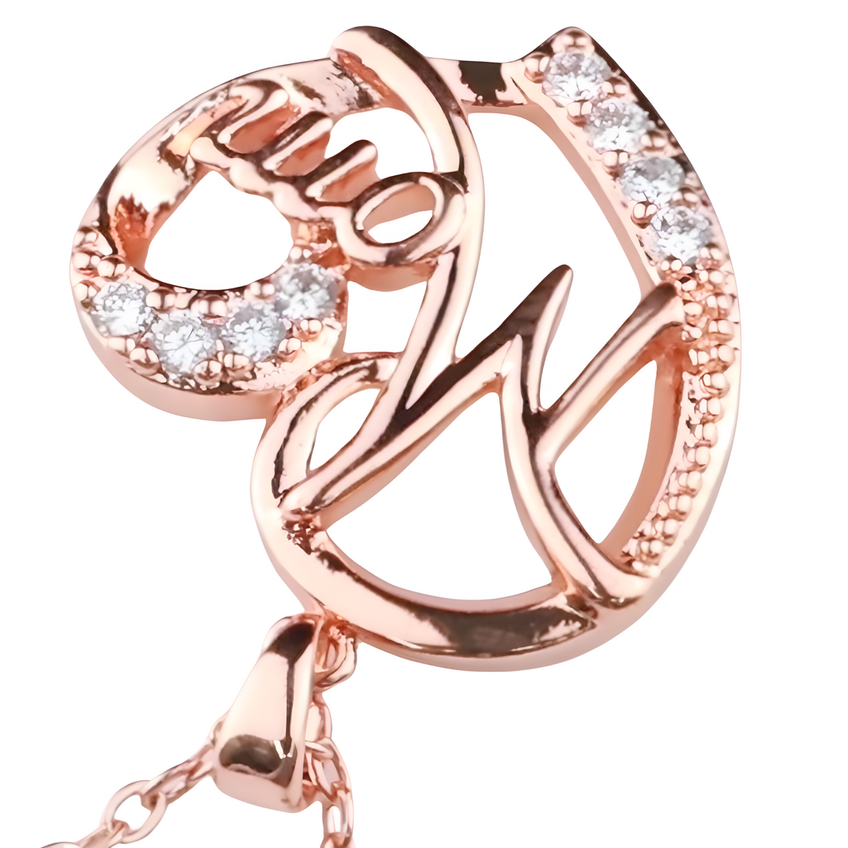 Mom Heart Pendant Necklace Rose Gold Plated Link Chain Cubic Zirconia 1360