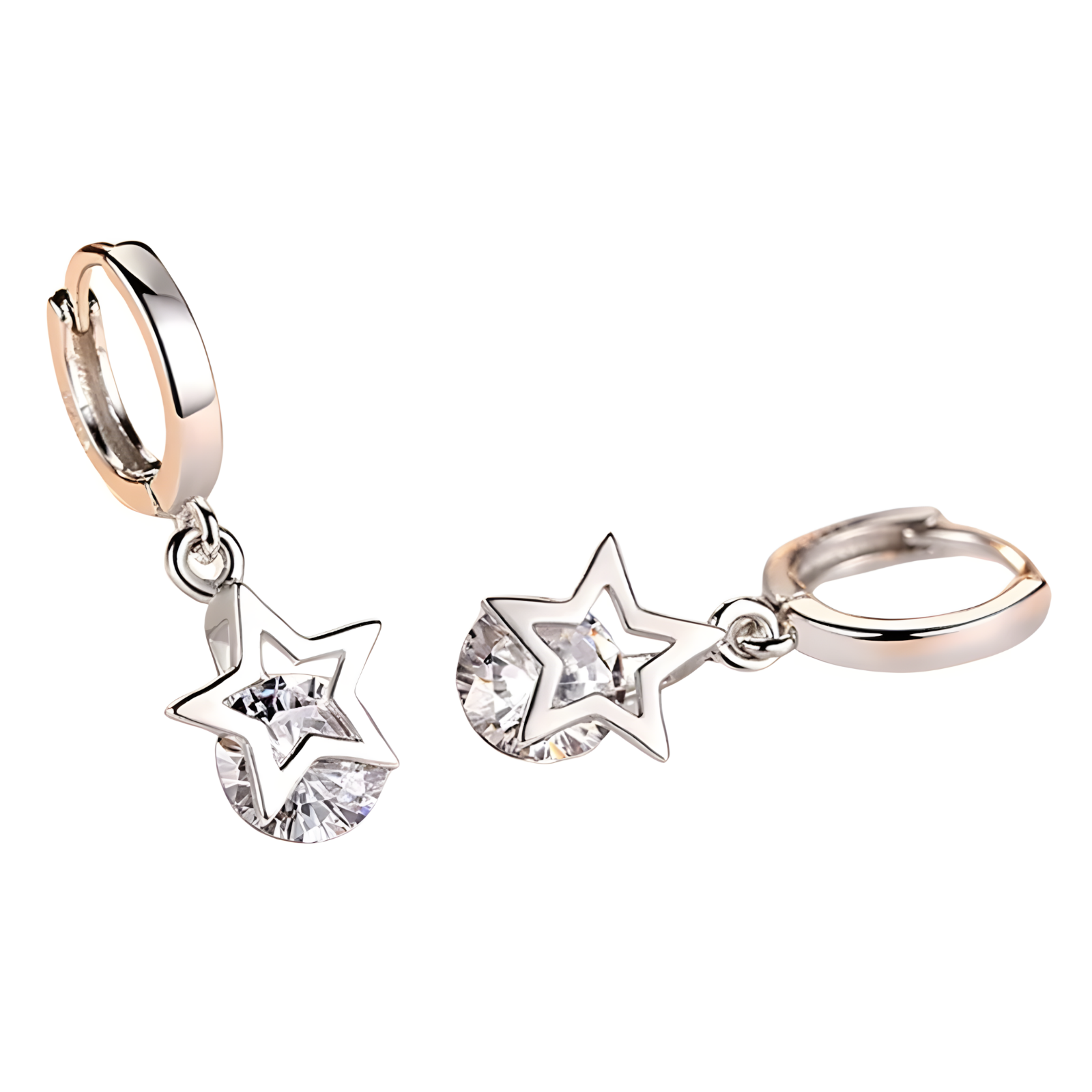 Unified Jewellery 925 Sterling Silver Star Earing Dangle Hoop Cubic Zirconia 478