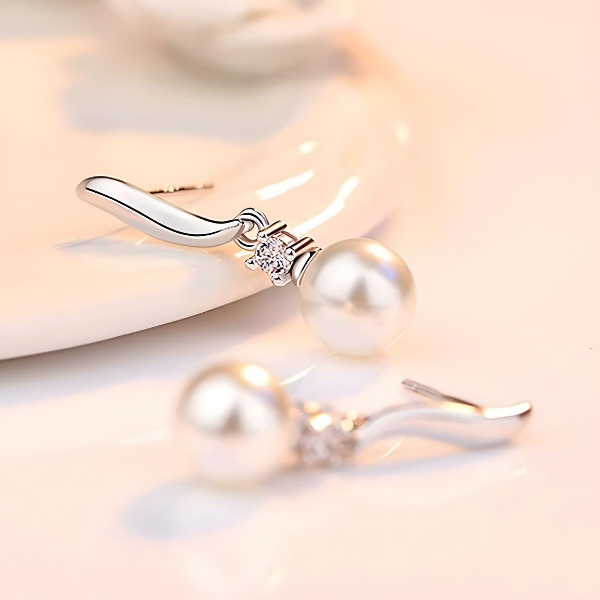 Sterling Silver Freshwater Pearl Drop Earrings AAA Cubic Zirconia Dangle 337