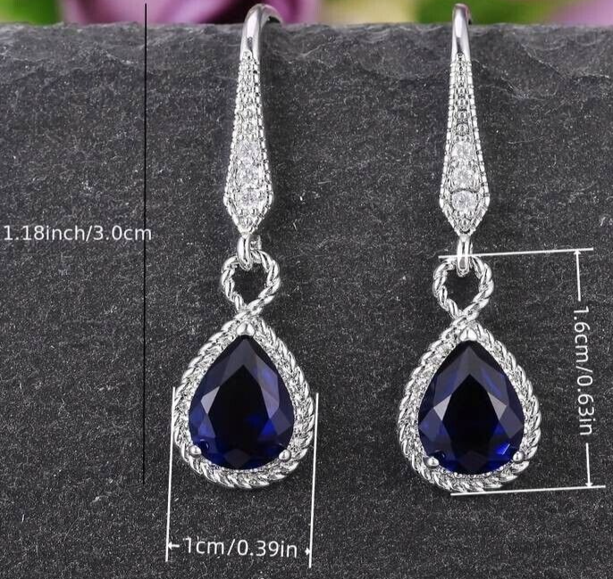 Unified Jewellery® - Elegant Blue Gemstone Dangle Earrings | 925 Silver 5 UK
