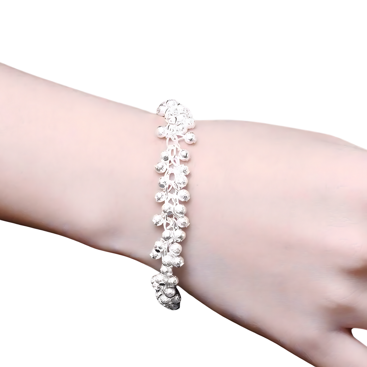 Women's Silver Color Beaded Cluster Bracelet Trendy Chain Link Copper Metal 644