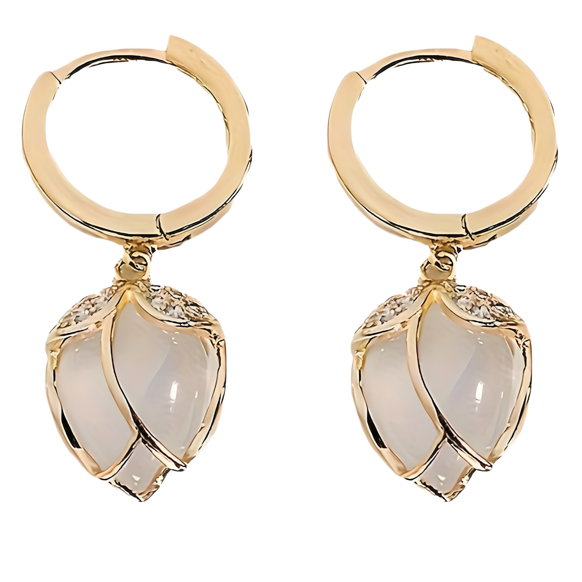 Contemporary Geometric Hoop Earrings Women | Gold Color Zinc Alloy Pearl 586