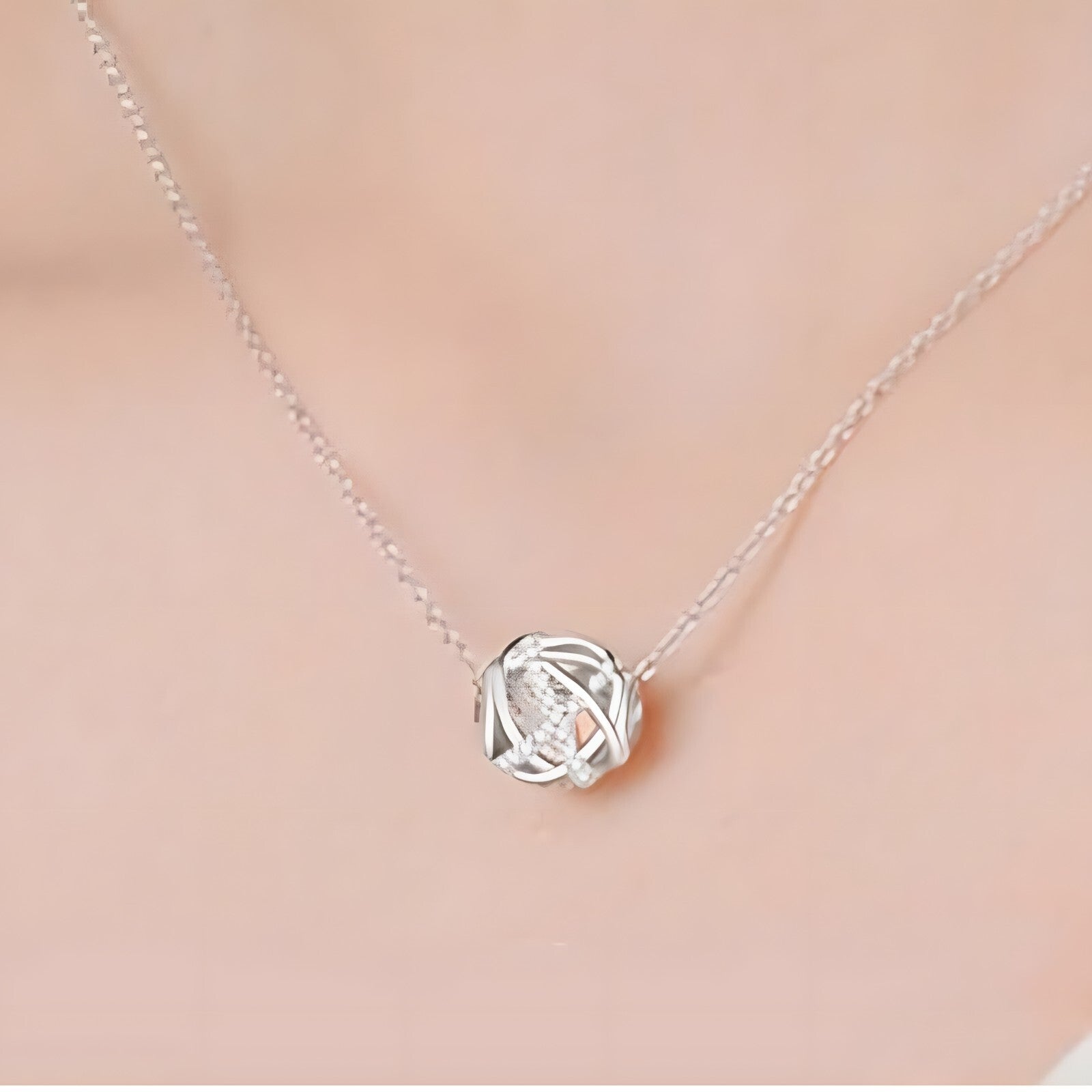 925 Sterling Silver Modern Globe Necklace for Women – Crisscross Pendant 284