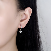 925 Silver-Plated Heart Charm Hoop Earring Minimalist Silver Hoops for Women 926