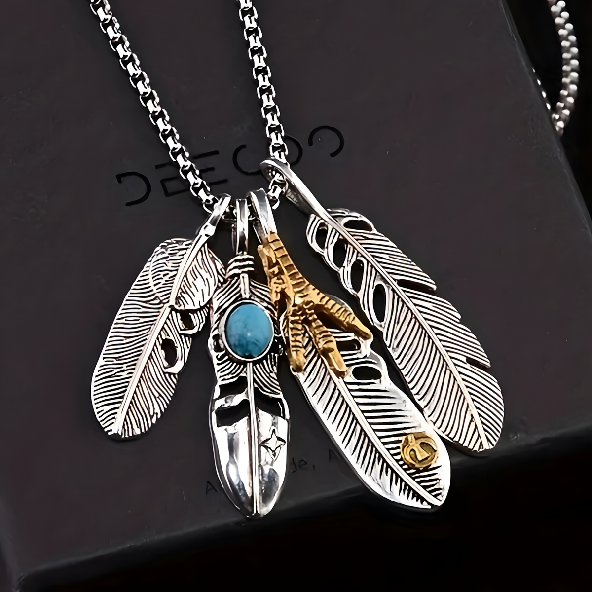 Retro Style Titanium Steel Feathers Pendant Necklace Trendy Korean Hip Hop 607