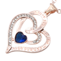 18K Gold Plated Zinc Alloy Blue Heart Stone and Princess Cut Rhinestones B310