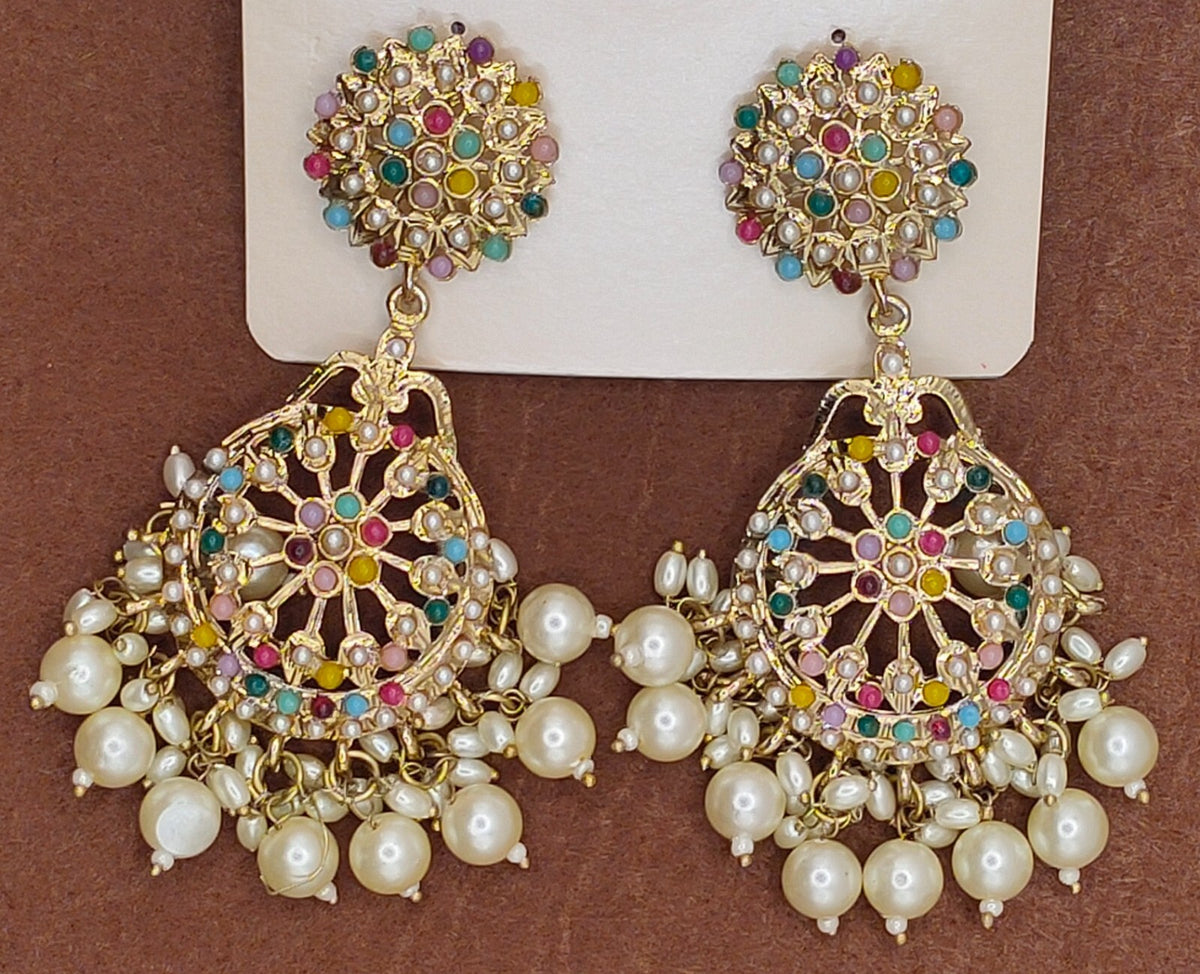 Elegant Bollywood Inspired Gold Kundan Earrings - Traditional Indian Jewelry 240