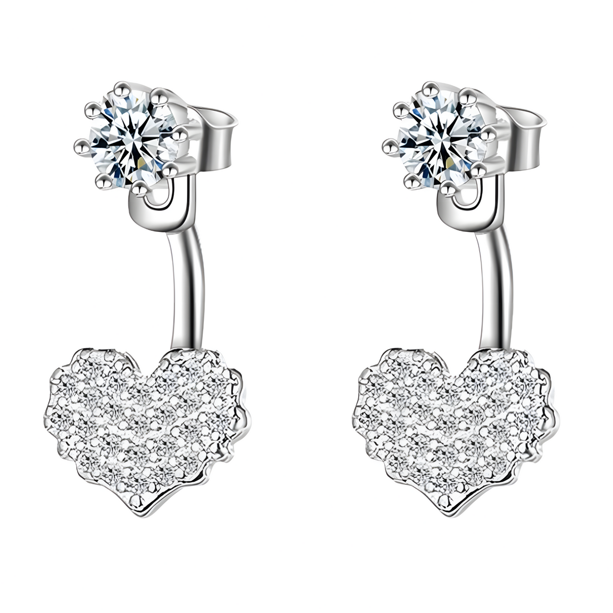 Sterling Silver Heart Drop Earrings with Cubic Zirconia - Dangle Earrings 335
