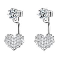 Sterling Silver Heart Drop Earrings with Cubic Zirconia - Dangle Earrings 335