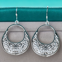 Floral Filigree Oval Drop Earrings for Women–Zinc Alloy with Silver Plating 1213