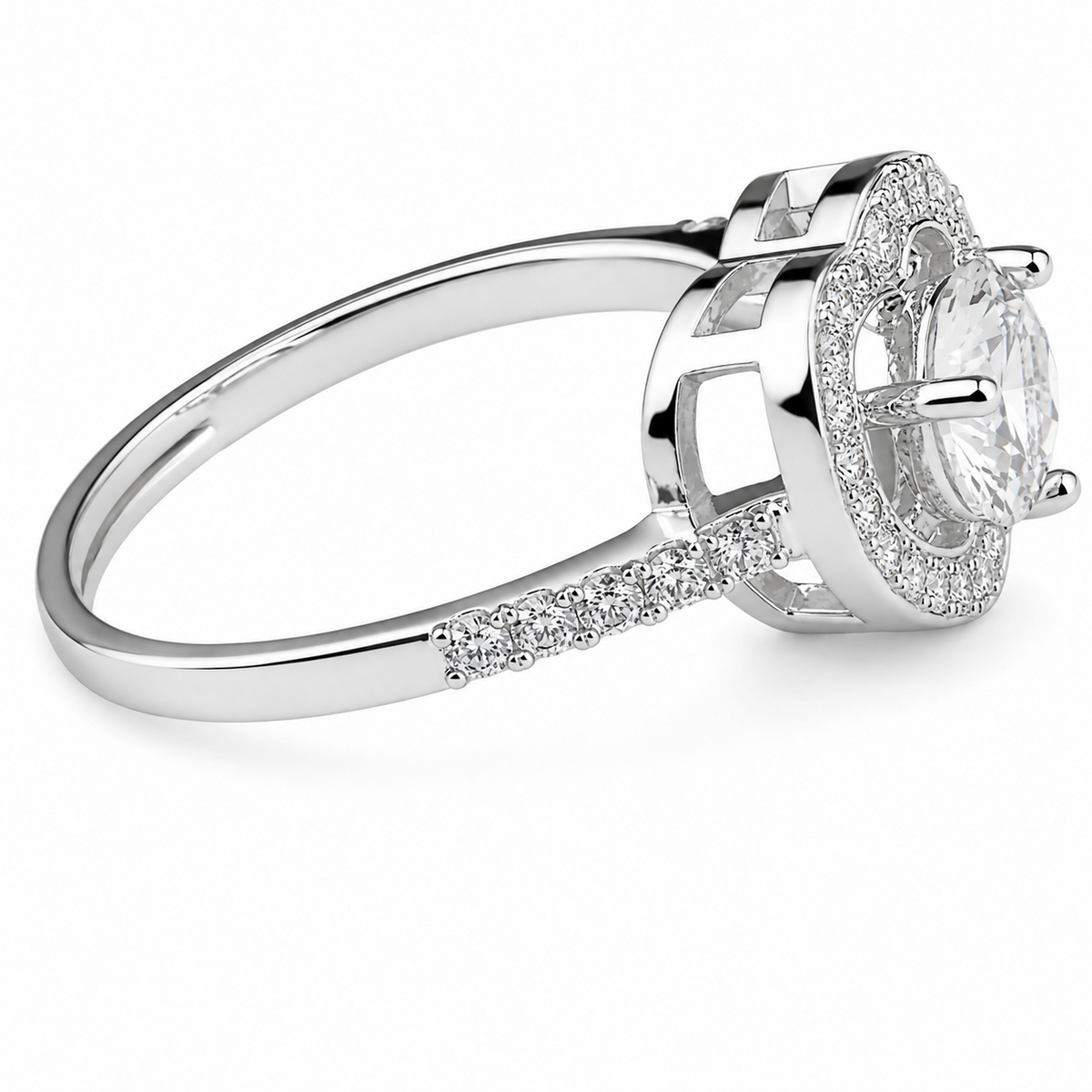 Adjustable Pear Shaped Halo Ring, Sparkling Zircon Proposal Ring, Silver 1623