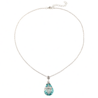 Dragonfly Teardrop Crystal Necklace For Women Silver Tone Aqua Blue Pendant B353
