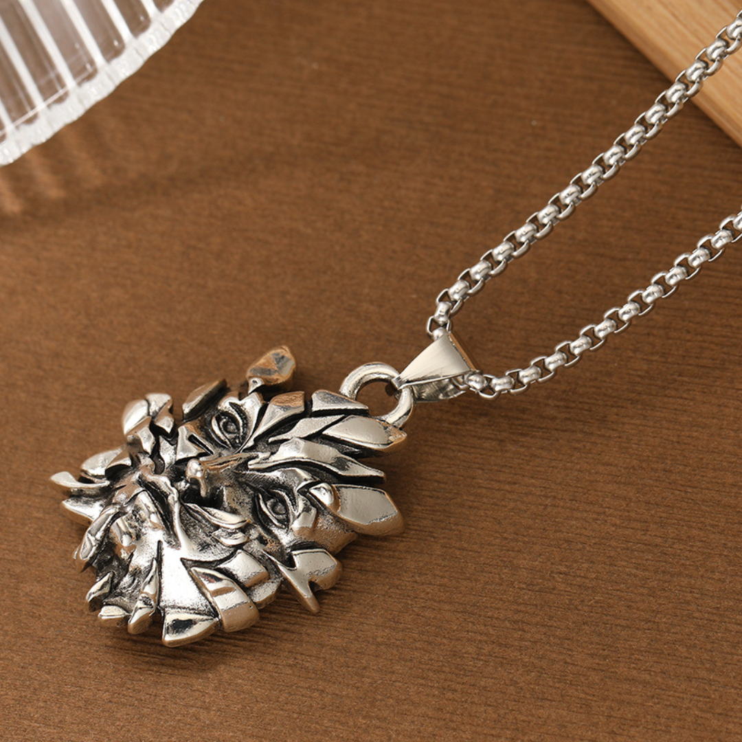 Leaf Face Pendant Necklace, 58 cm Vintage Gothic Forest Guardian Statement 1886