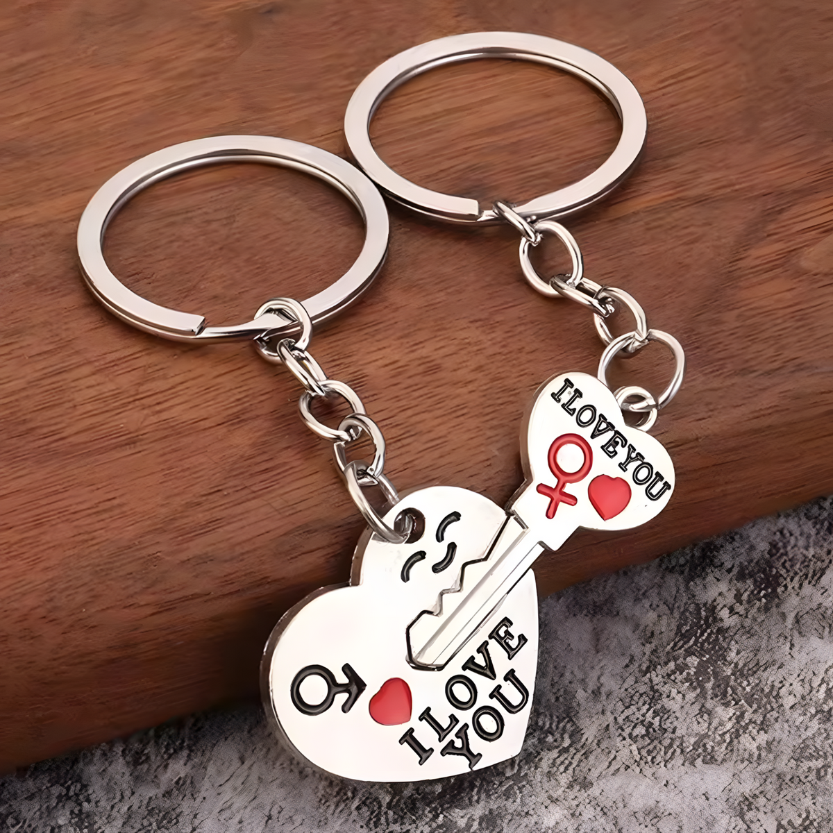 Silver Tone "I Love You" Heart & Key Couple Keychains Set Love Gift Pair Set B29