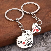 Silver Tone "I Love You" Heart & Key Couple Keychains Set Love Gift Pair Set B29