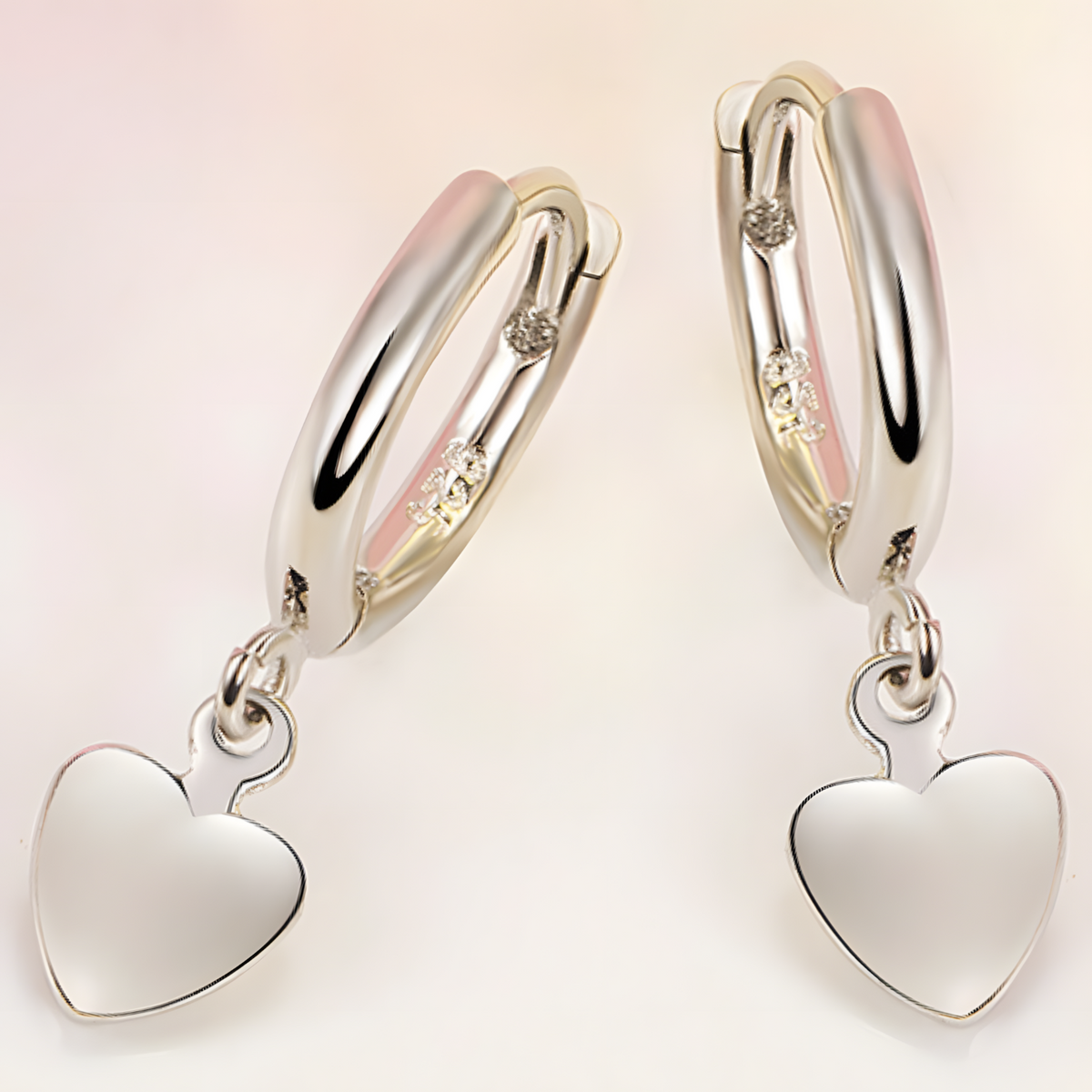925 Silver-Plated Heart Charm Hoop Earring Minimalist Silver Hoops for Women 926