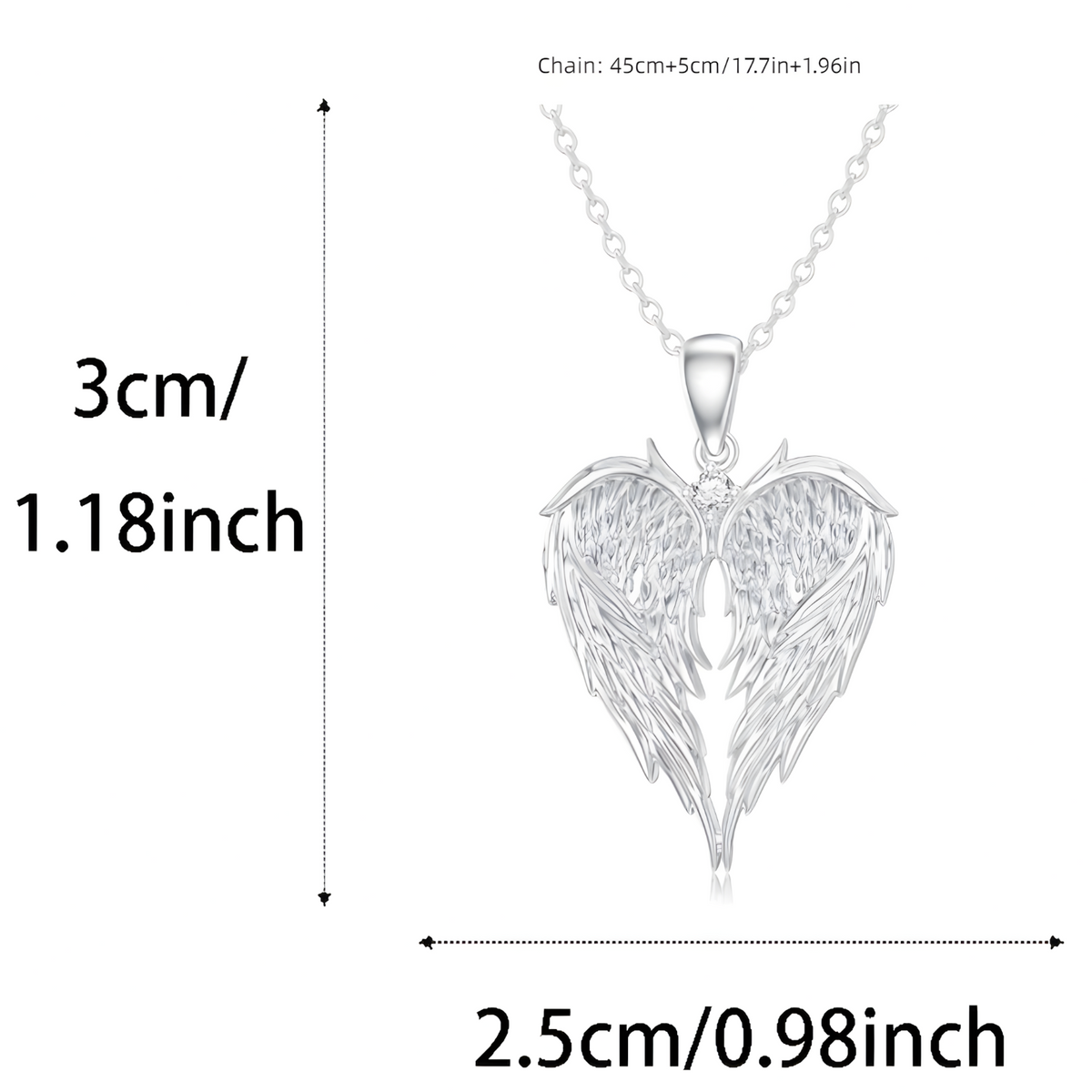 Angel Wings Heart Pendant Necklace 45cm+5cm Adjustable Chain Winged Heart 1484