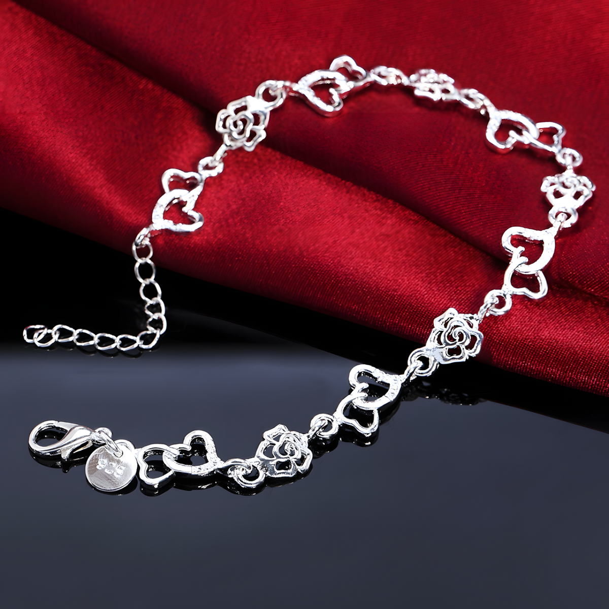 Unified Jewellery Rose Heart Bracelet 20cm Adjustable Clear Crystal Women's 1898