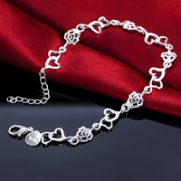 Unified Jewellery Rose Heart Bracelet 20cm Adjustable Clear Crystal Women's 1898