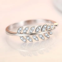 925 Sterling Silver Leaf Ring, Adjustable Open Band CZ Stone Nature Inspired 377