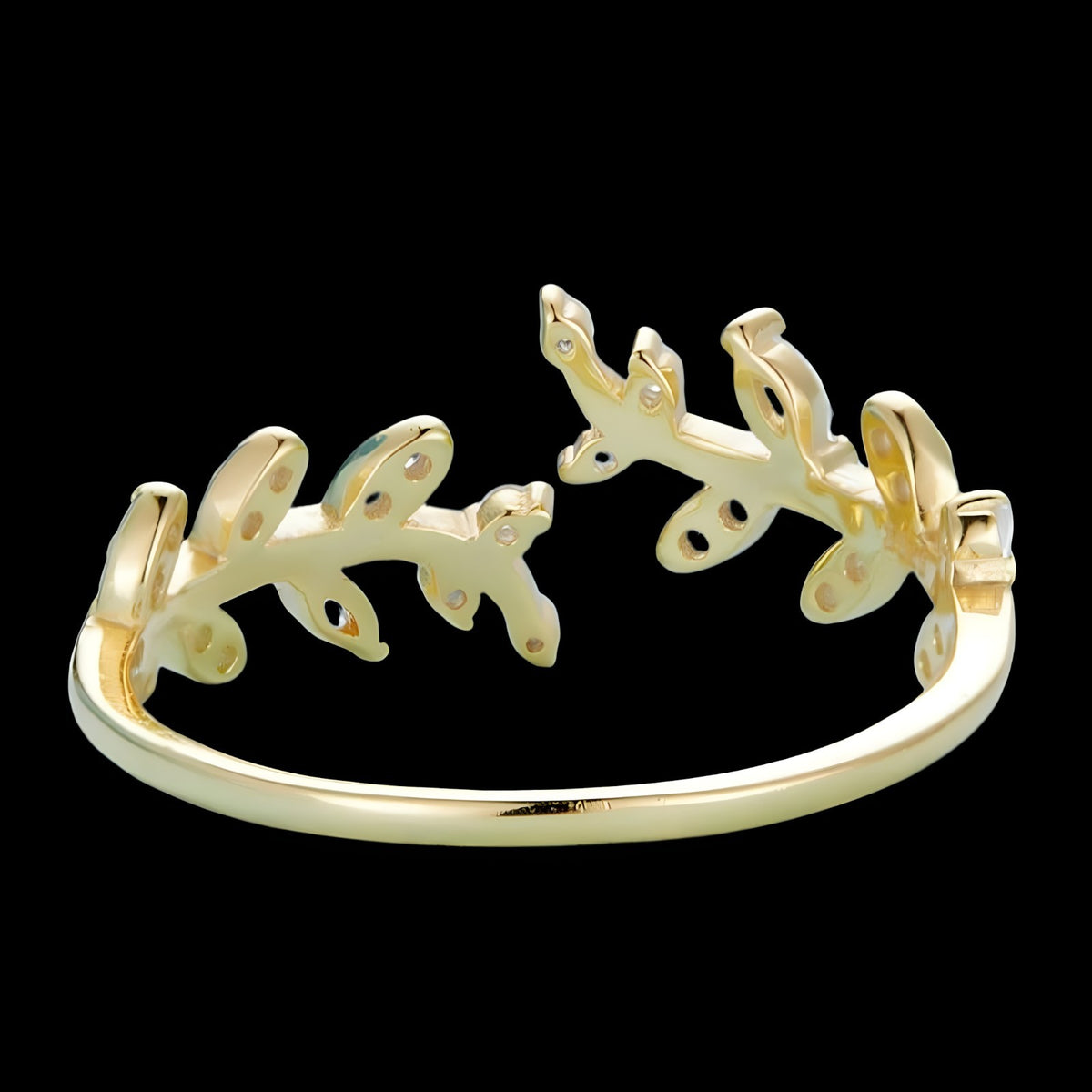 Sterling Silver Leaf Ring(Adjustable)Open Leaf Branch Ring with Cubic Zircon 392