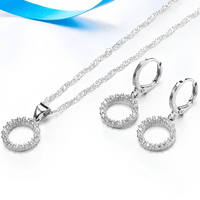 Women's Trendy Circle Pendant Necklace Earrings Set, Elegant Cubic Zirconia 1720