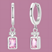 925 Sterling Silver Pink Drop Earrings for Women – Elegant Hoop Design 822