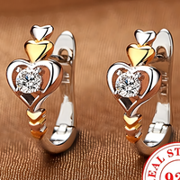 925 Sterling Silver Heart Hoop Earrings Women – Two-Tone Gold & Silver Heart 812