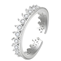 925 Sterling Silver Tiara Ring, Adjustable Crown Ring Sparkling CZ Stones 372