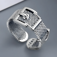 925 Sterling Silver Belt Buckle Ring; Adjustable Wide Band Statement Ring 490