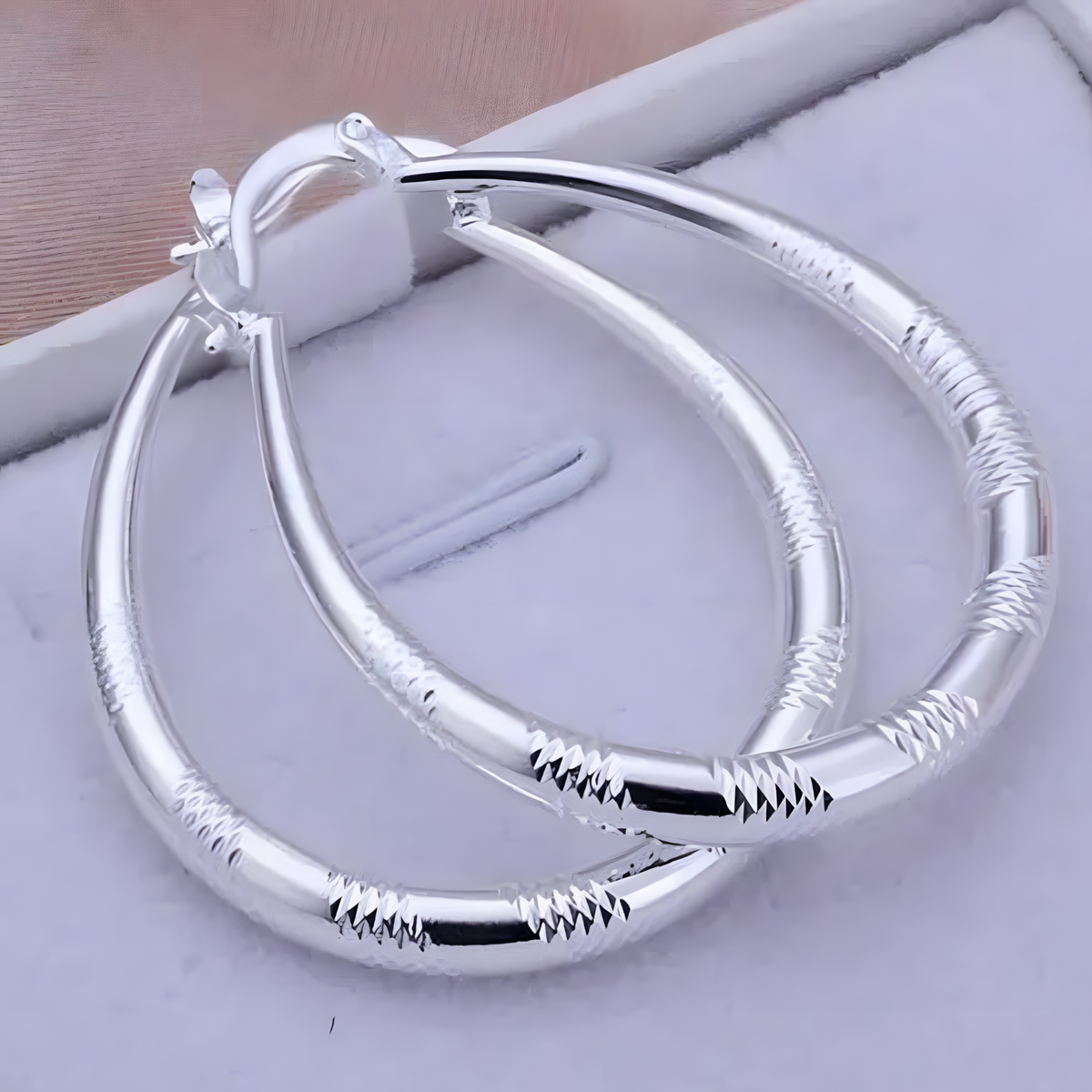 Textured Hoop Earrings for Women – Copper Alloy with 925 Silver Plating 1204