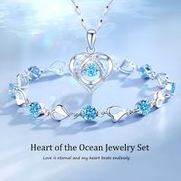 2-Piece Heart Necklace and Blue Crystal Bracelet Set for Women Copper Alloy 1154