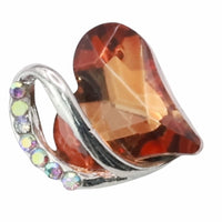 Orange Crystal Heart Pendant Necklace - Silver Plated Alloy Brass Fashion B319