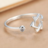 Star of David Adjustable Ring - AAA Cubic Zirconia Open Ring, Jewish Jewelry 366
