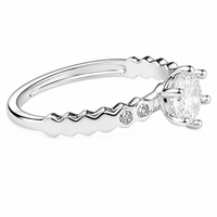 Elegant Adjustable Solitaire Ring, Round Brilliant Zircon Bridal Promise 1631