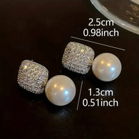 Delicate Square Stud Earrings Imitation Pearl Pendant Zinc Alloy Jewelry 76 UK