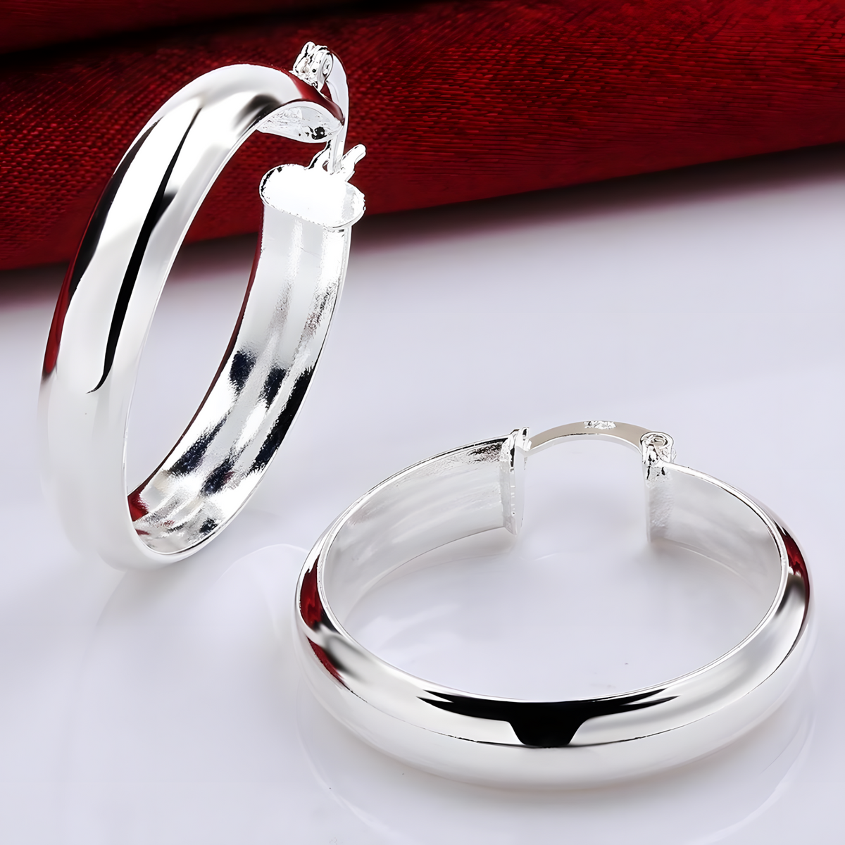 Sterling Silver-Plated Hoop Earrings – Elegant 3.4 cm Large Hoops for Women 902