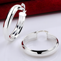 Sterling Silver-Plated Hoop Earrings – Elegant 3.4 cm Large Hoops for Women 902
