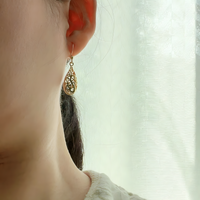 Gold Plated Brass Filigree Teardrop Dangle Earing Elegant Lightweight Design B19