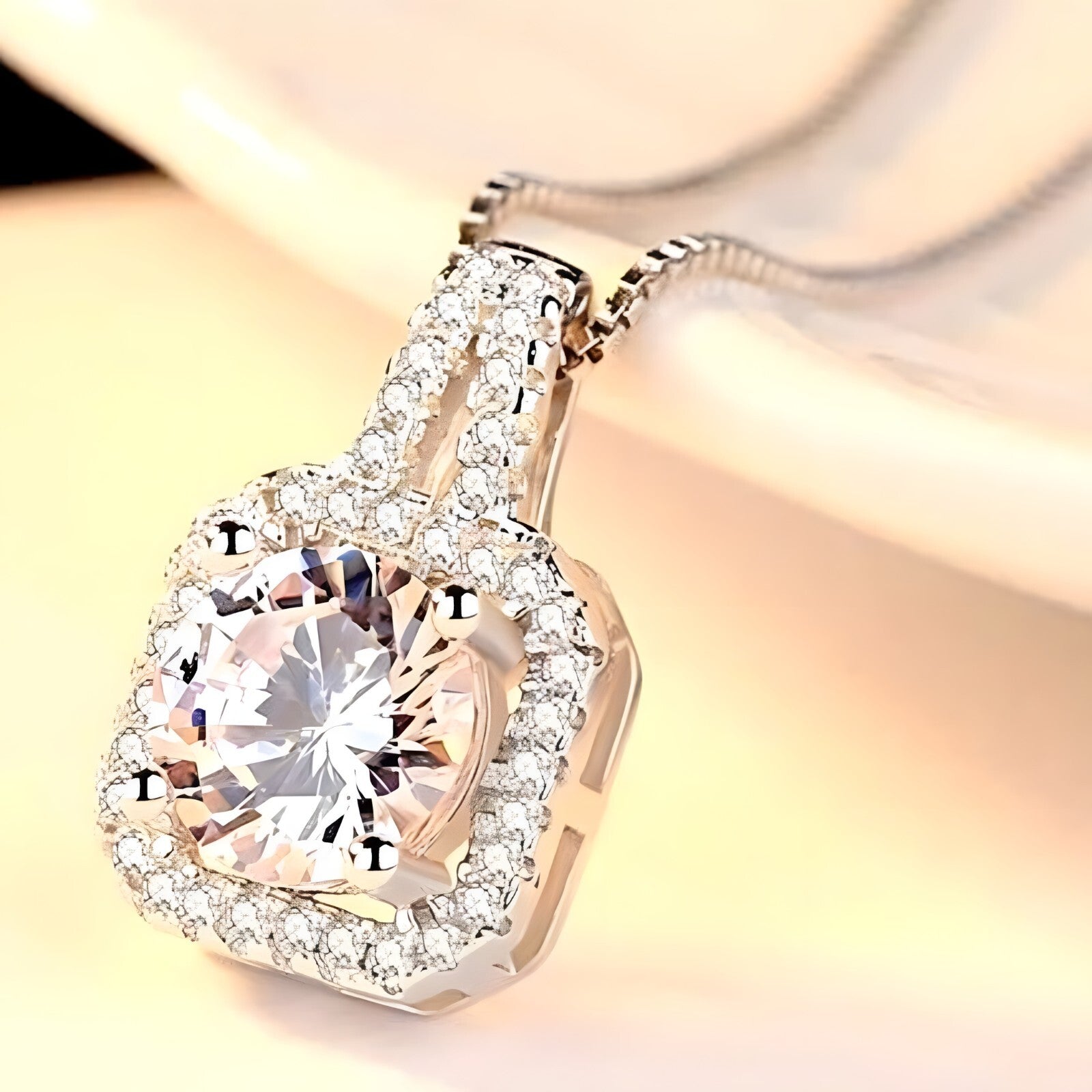 925 Sterling Silver AAA Zircon Square Pendant Necklaces Exquisite Crystal 264