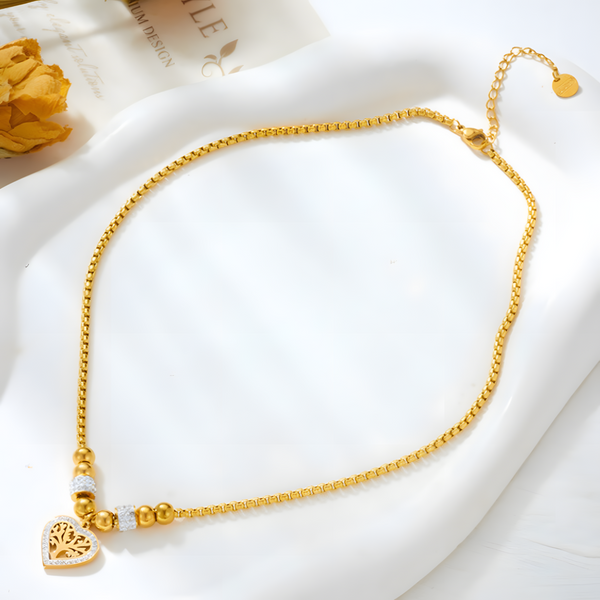 316L Stainless Steel Heart Tree of Life Pendant Necklace Trendy Gold  Chain 1077