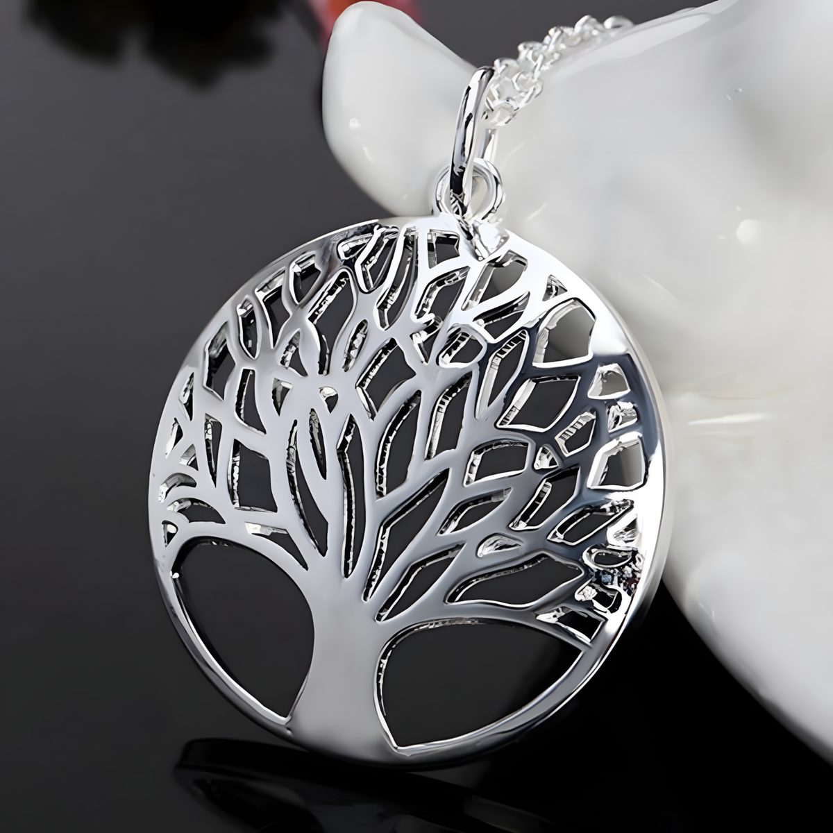 925 Sterling Silver Round Tree of Life Pendant Necklace Women, 18Inch Chain B135